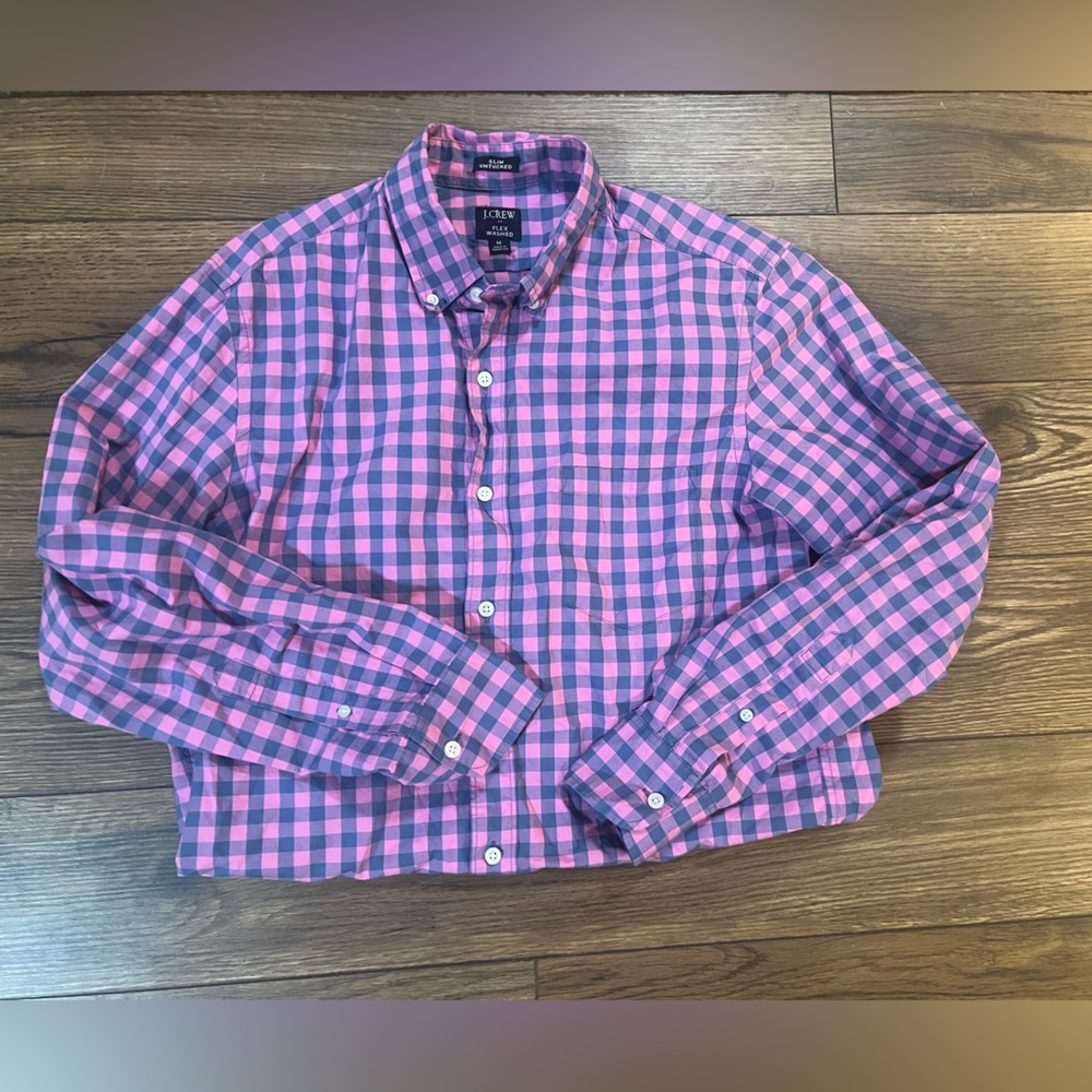 J. Crew Pink and Blue Plaid Men's Shirt
